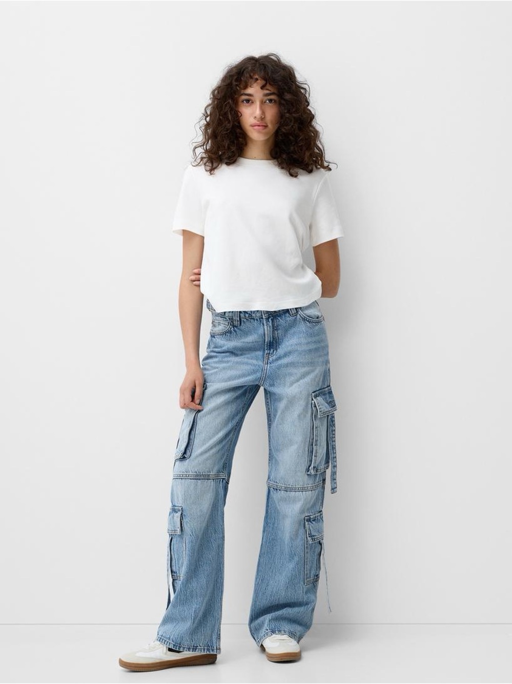NWT Bershka Light Blue Wide-Leg Cargo Jeans